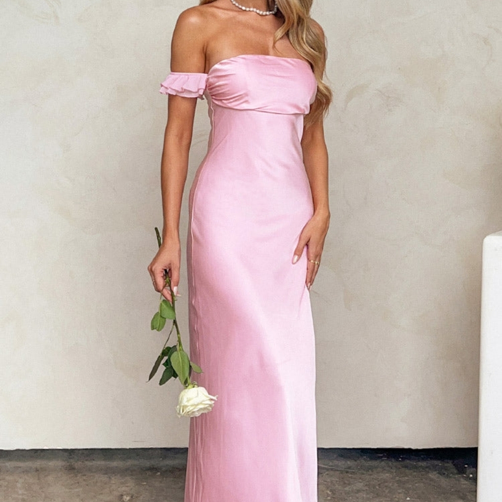 Beginning Boutique Elvira pink satin prom maxi dress size US4 NWT